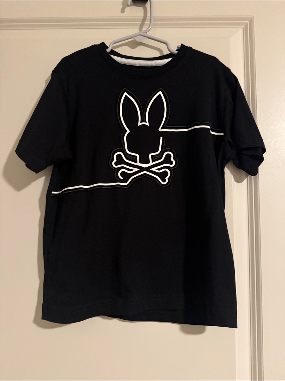 Psycho Bunny Black Tee with White Bunny Skull Graphic